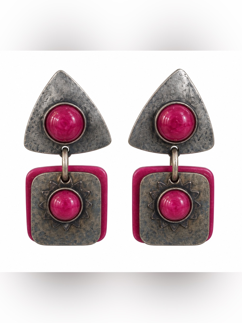 Pink and Silver Earrings Vintage 80s Native American Style Jewelry